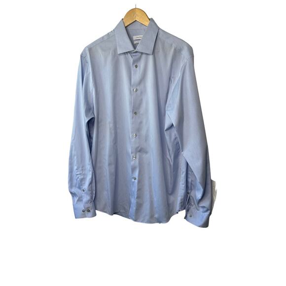 Calvin Klein Blue Regular Fit Performance Non-Iron Dress Shirt Men's 17 36/37 - Picture 1 of 5